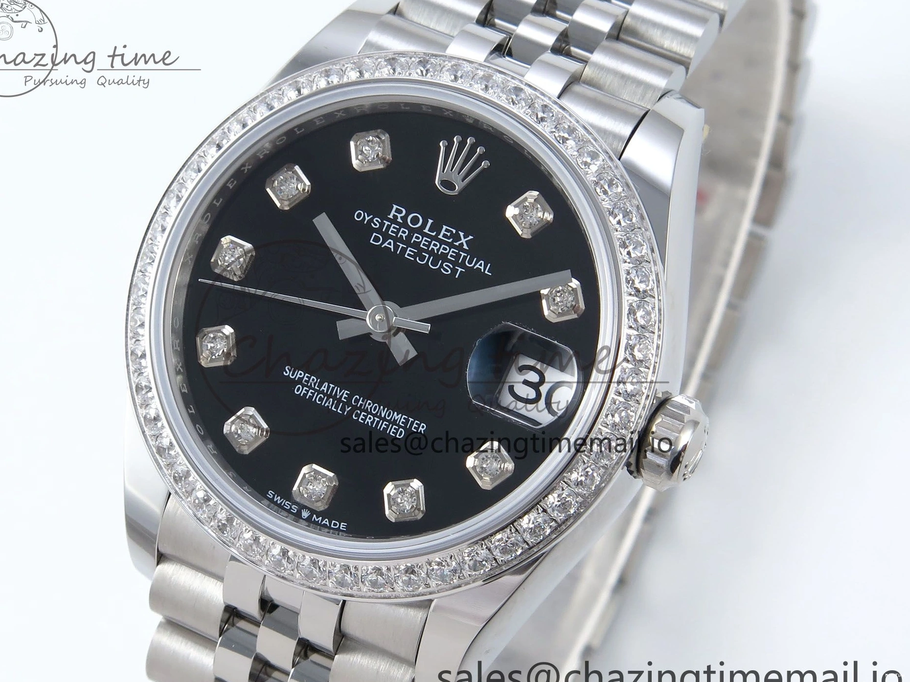 MiroTime 0205 Vibrant DateJust 31 278384RBR ARF 1:1 Best Edition 904L Steel Black Diamonds Dial Diamonds Bezel on SS Jubilee Bracelet ETA 457
